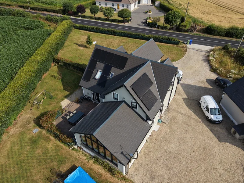 An Infinite Energy solar installation on a detached home, seen from above
